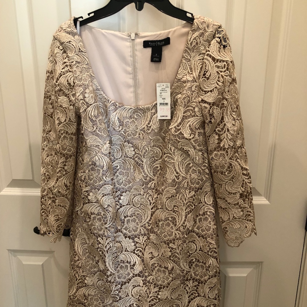 Champagne, holiday, new, lace, mini dress with tags, size 2